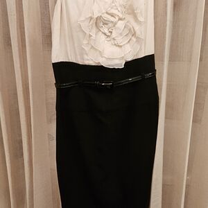 Black Halo Black and White Pencil Skirt with Floral Detail